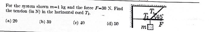 Solved For The System Shown M=1 Kg And The Force F=30 N. | Chegg.com