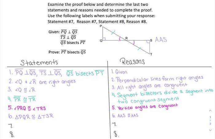 4) Angles 3 and 6 are congruent. What would you use to prove those