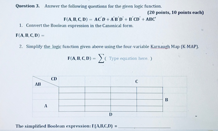 Solved Question 3. Answer the following questions for the | Chegg.com