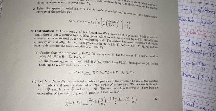Solved Exercice 2. Entropy of the ideal gas The goal of this | Chegg.com