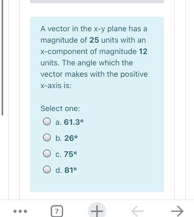 Solved A vector in the x-y plane has a magnitude of 25 units | Chegg.com