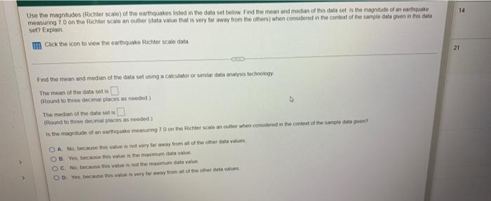 Solved Use the magnitudes (Richter scale of the earthquakes | Chegg.com