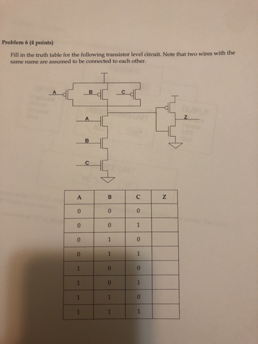 Problem 6 (4 Points) Fill In The Truth Table For The 