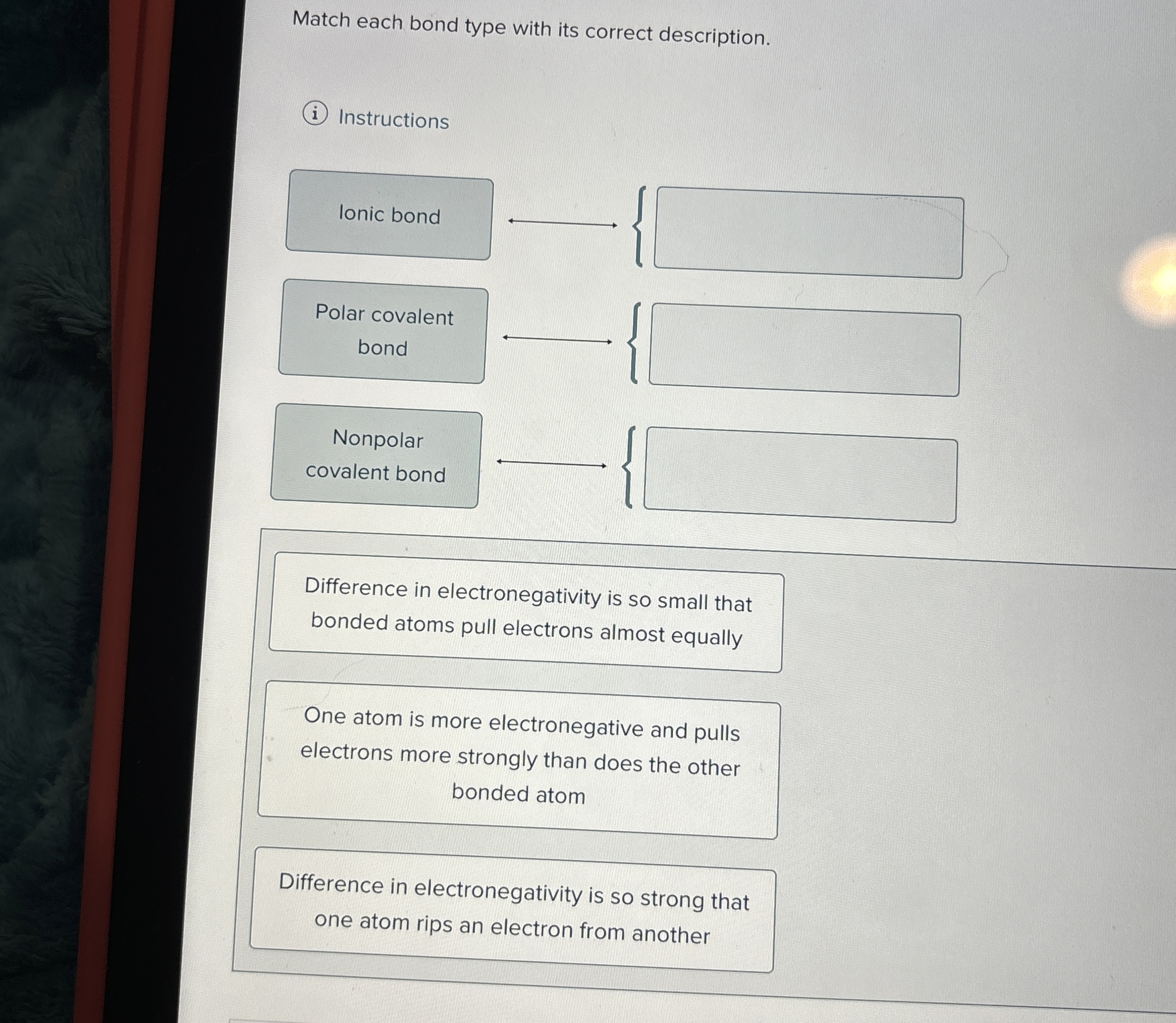 Solved Match each bond type with its correct description.(i) | Chegg.com