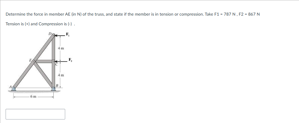 Solved Determine the force in member AE (in N) ﻿of the | Chegg.com