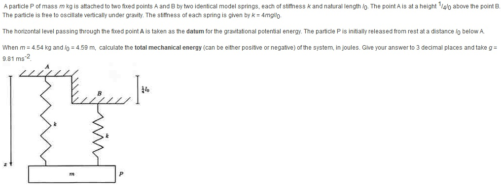 Solved A particle P of mass m kg is attached to two fixed | Chegg.com