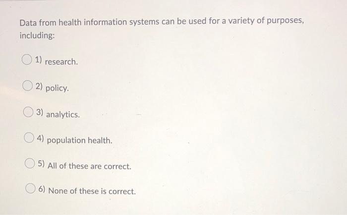 Solved Data From Health Information Systems Can Be Used For | Chegg.com