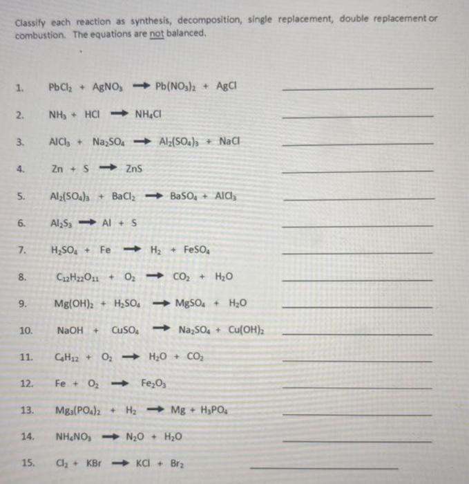 Solved Classify Each Reaction As Synthesis, Decomposition, 