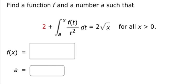 Solved Find a function f and a number a such that | Chegg.com