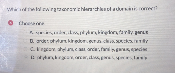 Solved Which of the following taxonomic hierarchies of a | Chegg.com
