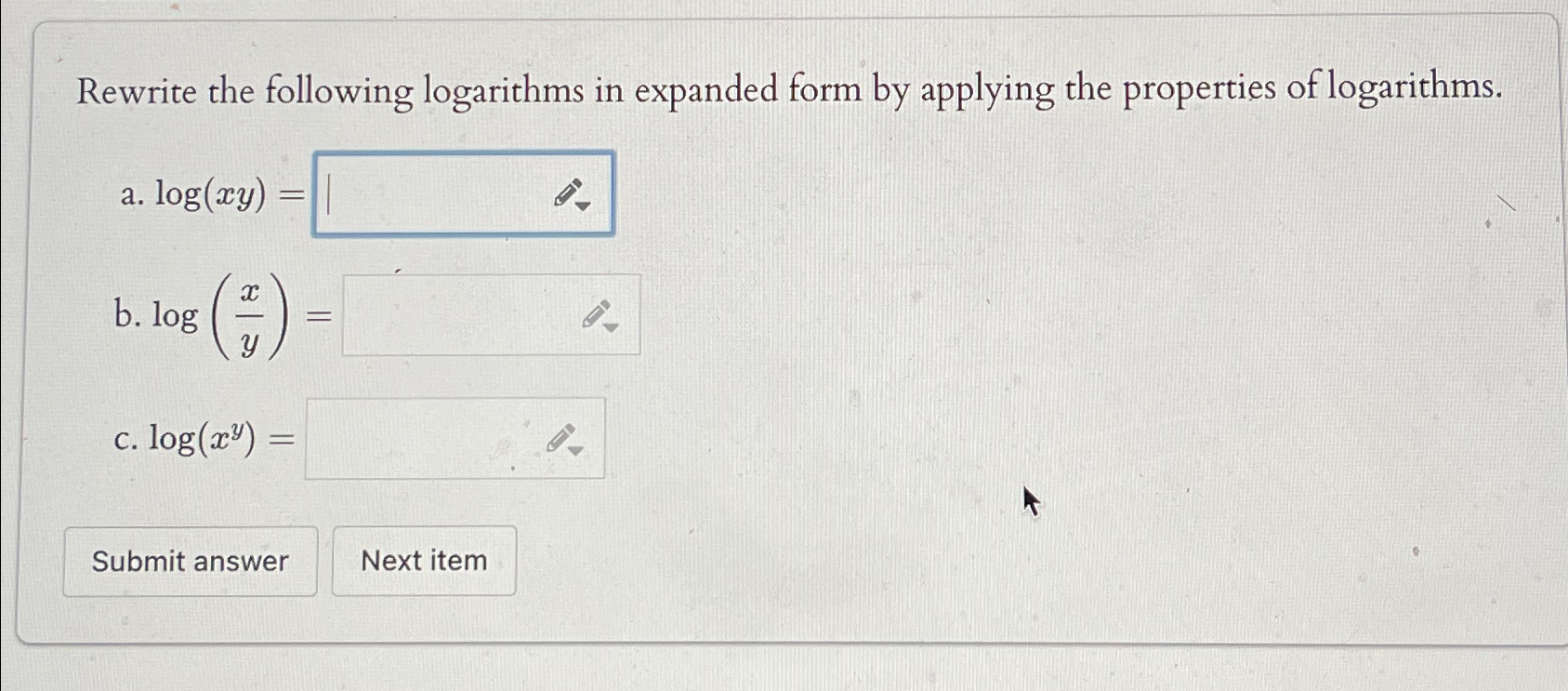 Solved Rewrite the following logarithms in expanded form by | Chegg.com