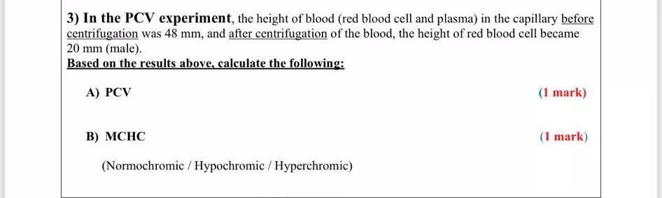 Solved 3) In the PCV experiment, the height of blood (red | Chegg.com