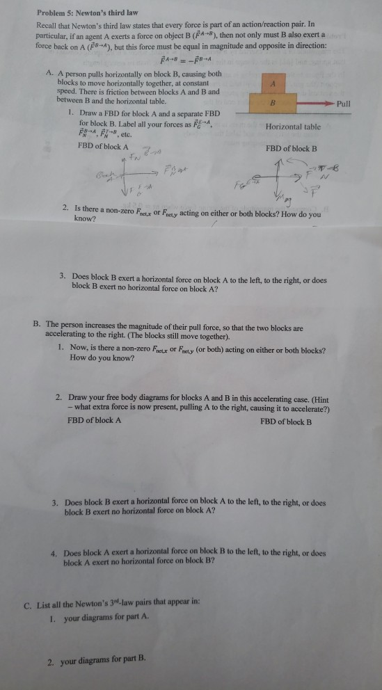 Solved Problem 5: Newton's Third Law Recall That Newton's | Chegg.com