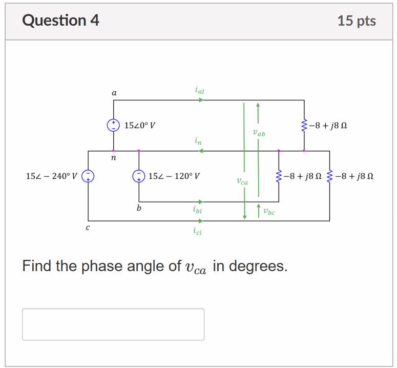 Solved Question 4 ﻿Find the phase angle of v_(ca) ﻿in | Chegg.com