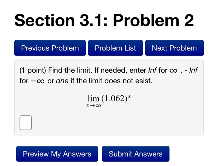 Solved Section 3.1: Problem 1 Previous Problem Problem List | Chegg.com