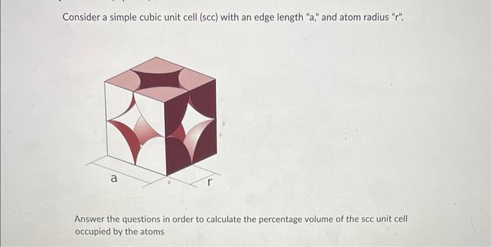 Solved Consider a simple cubic unit cell (scc) with an edge | Chegg.com