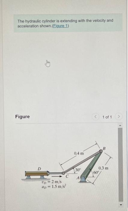 Solved The hydraulic cylinder is extending with the velocity | Chegg.com