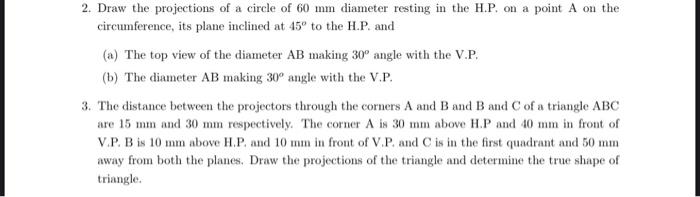 Solved 2. Draw the projections of a circle of 60 mm diameter Chegg