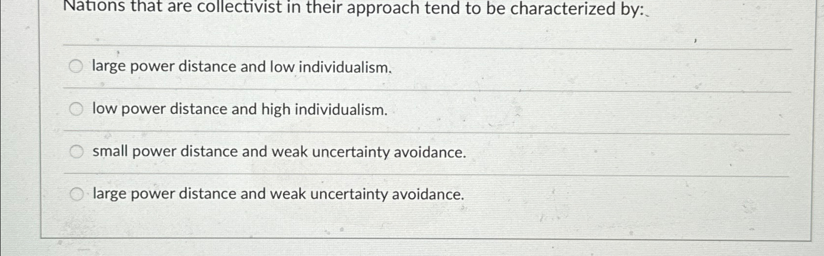 Solved Nations that are collectivist in their approach tend | Chegg.com