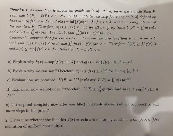 Solved Proof 0 1 Assume F Is Riemann Integrable On A B Chegg Com