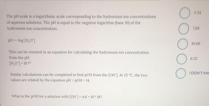 Solved O 3.34 The pH scale is a logarithmic scale | Chegg.com