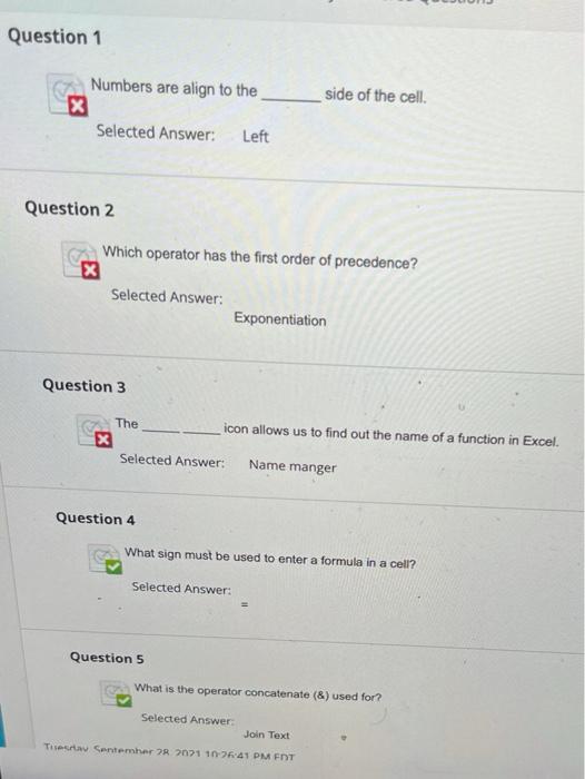 Solved Question 1 side of the cell Numbers are align to the | Chegg.com