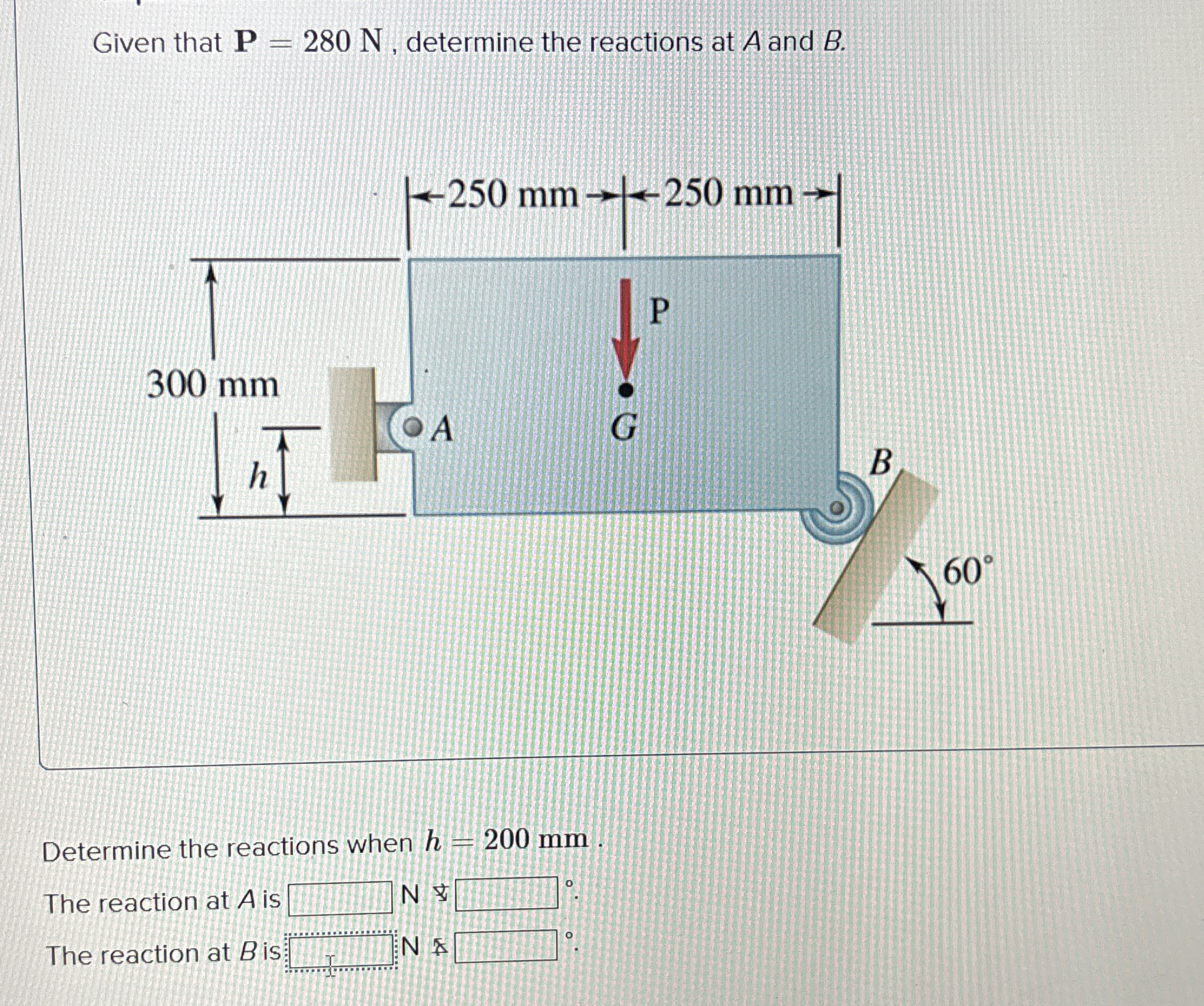 Solved Given that P=280N, ﻿determine the reactions at A and | Chegg.com
