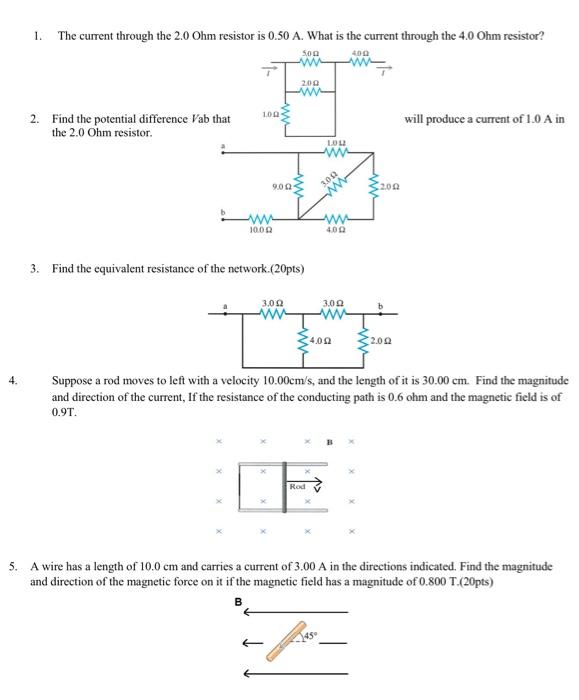 Solved 1. The current through the 2.0 Ohm resistor is 0.50 | Chegg.com