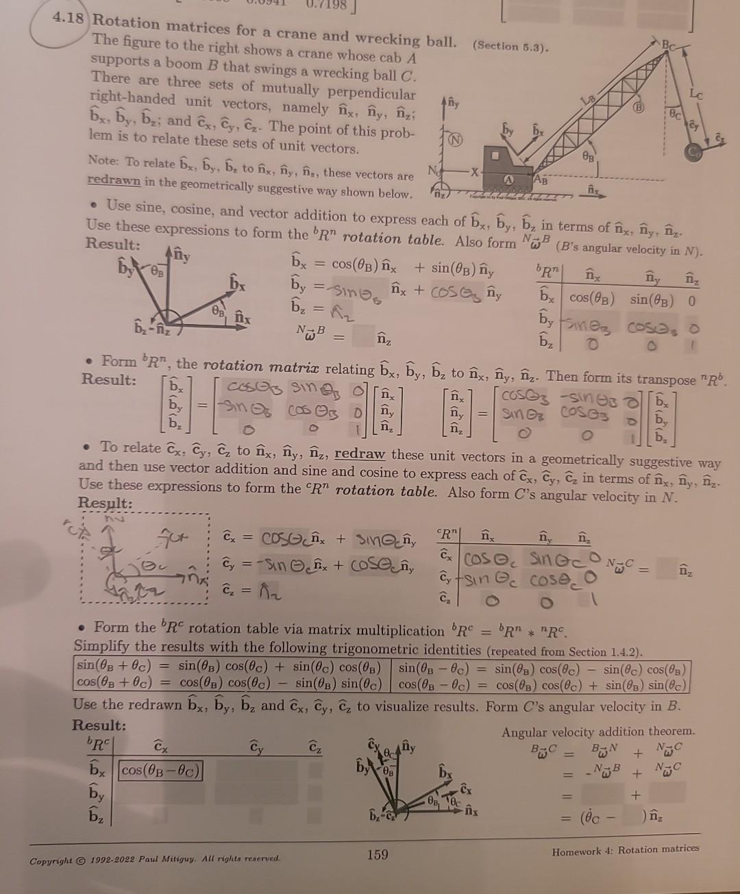 Solved 4.18 Rotation matrices for a crane and wrecking The | Chegg.com