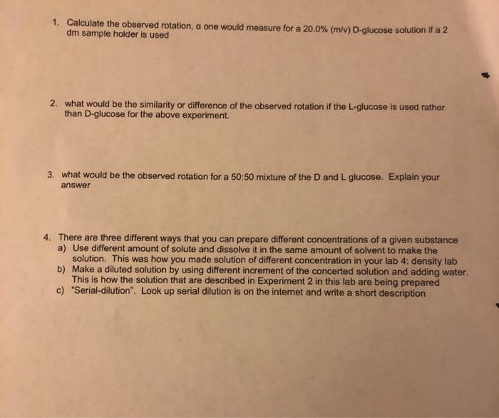 Solved 1. Calculate the observed rotation, a one would | Chegg.com