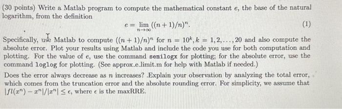 Solved (30 points) Write a Matlab program to compute the | Chegg.com