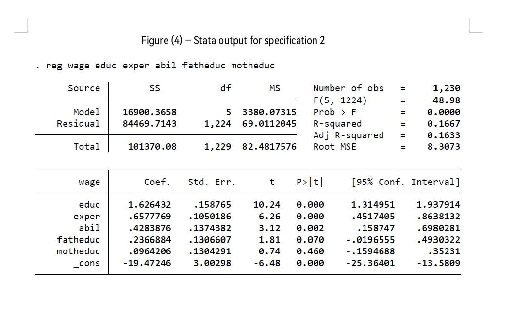 Solved 2. Use The Stata Outputs Presented In Handout (1) To | Chegg.com