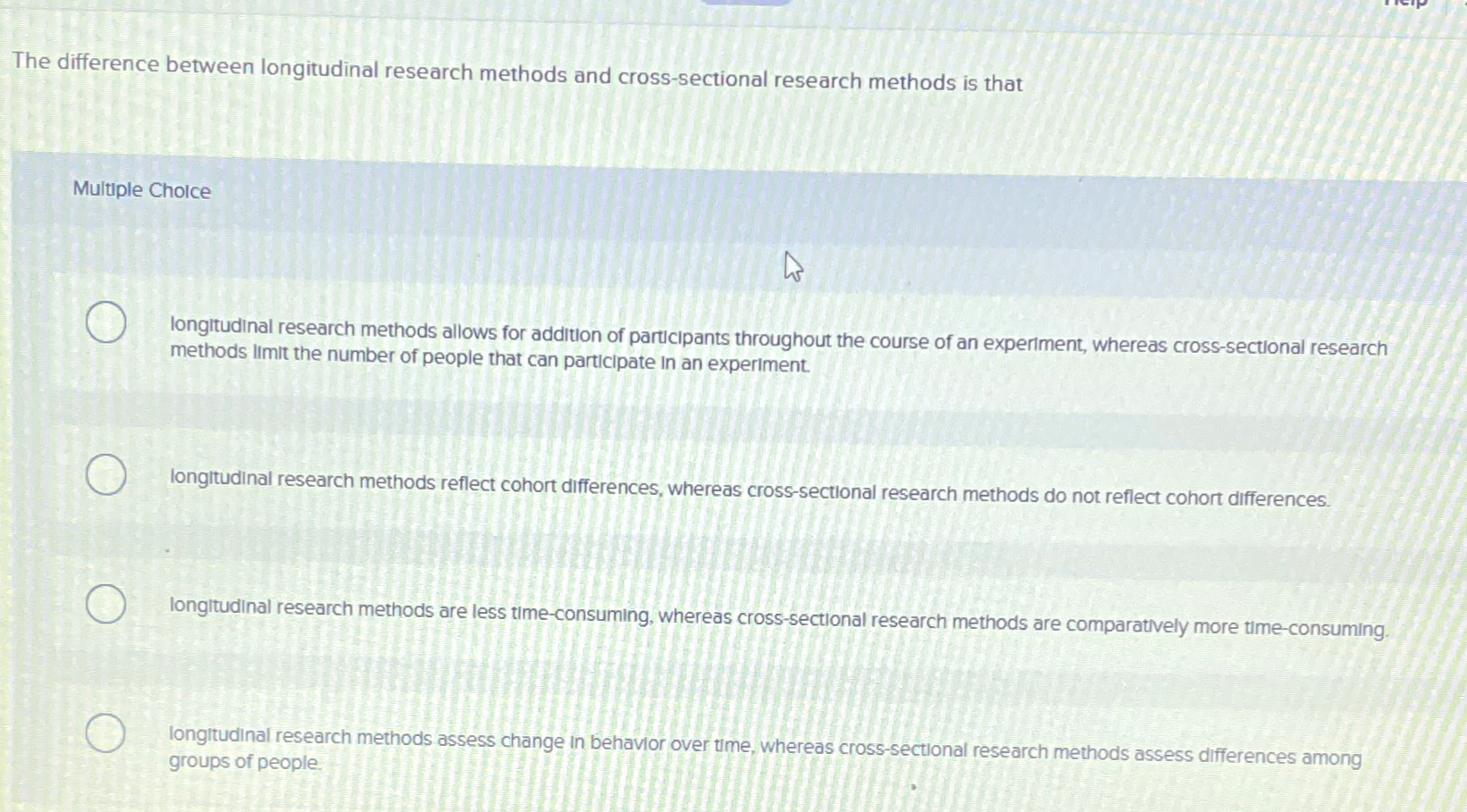 Solved the difference between longitudinal research methods chegg