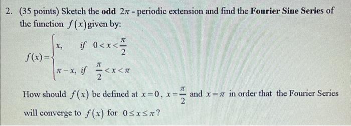 Solved 2. (35 points) Sketch the odd 2π - periodic extension | Chegg.com