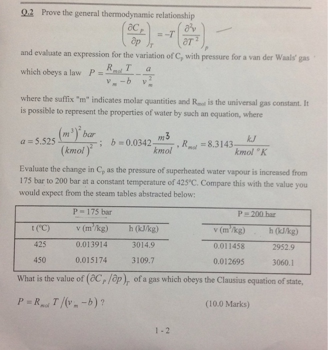 Solved Q.2 Prove the general thermodynamic relationship (Ср) | Chegg.com
