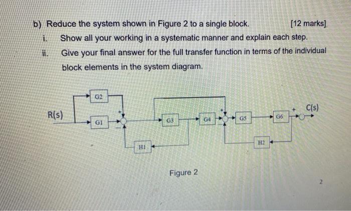 Solved b) Reduce the system shown in Figure 2 to a single | Chegg.com