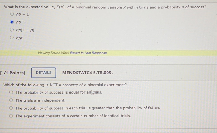 binomial experiment with n trials and probability of success p