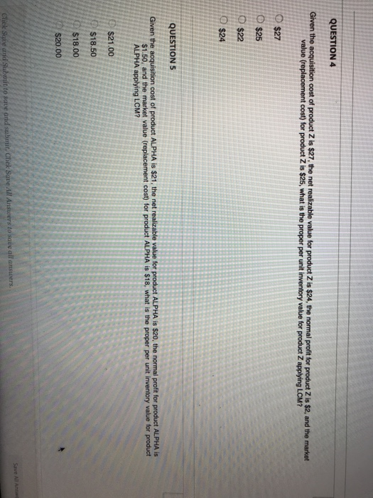 Solved QUESTION 4 Given the acquisition cost of product Z is