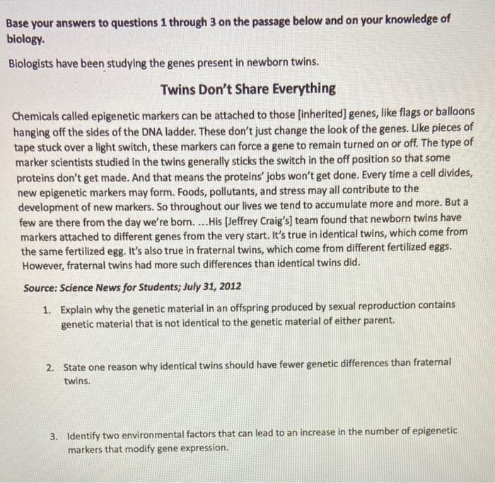 Solved Base your answers to questions 1 through 3 on the | Chegg.com