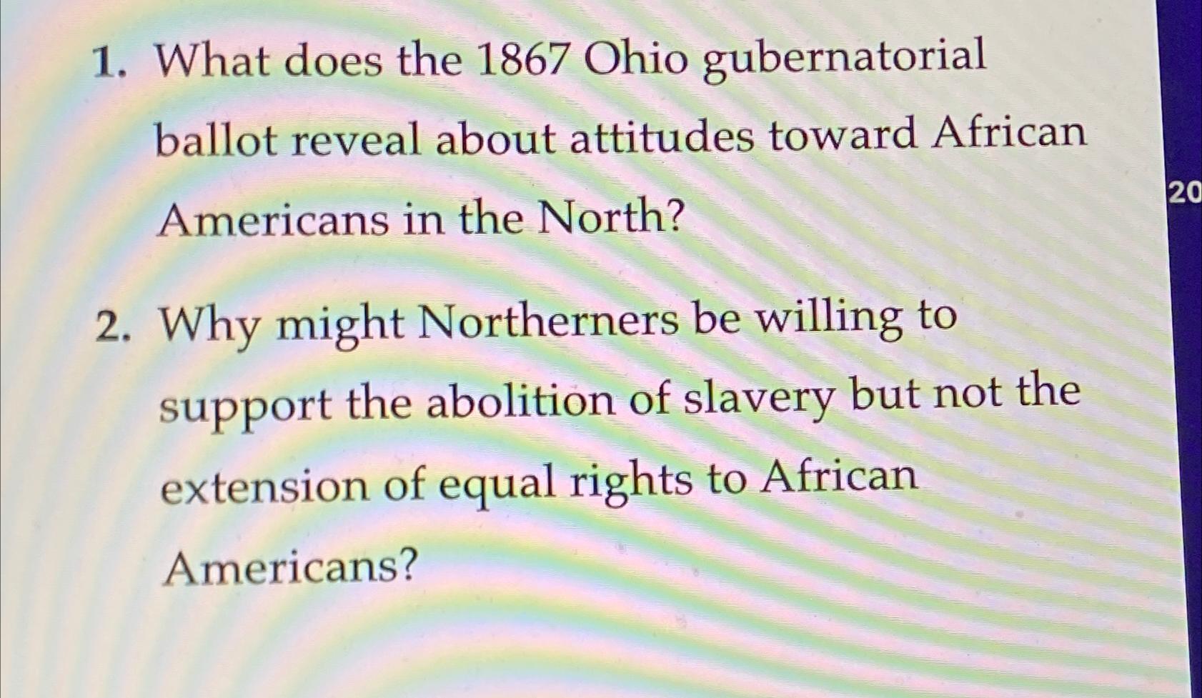 Solved What does the 1867 ﻿Ohio gubernatorial ballot reveal