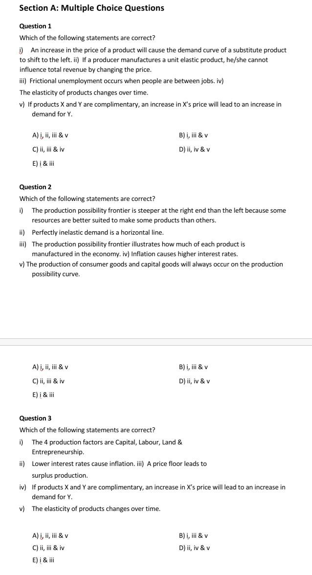 Solved Section A: Multiple Choice Questions Question 1 Which | Chegg.com
