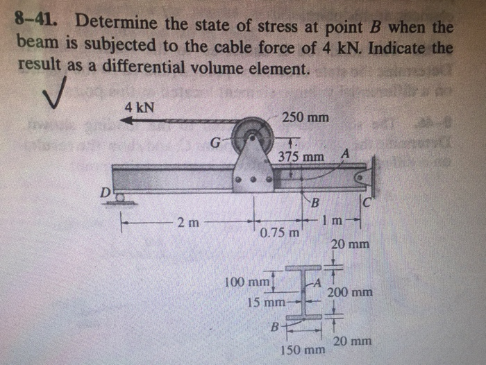 Solved 8-41. Determine the state of stress at point B when | Chegg.com