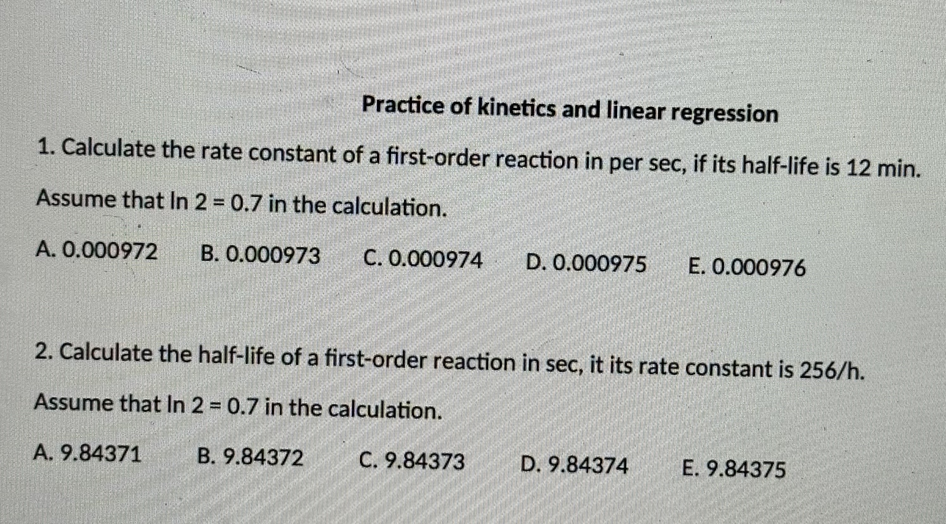 Solved Practice of kinetics and linear regressionCalculate | Chegg.com