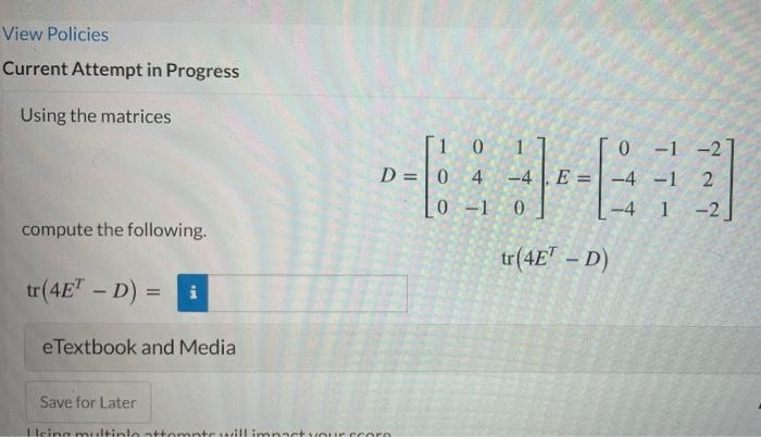 Solved View Policies Current Attempt in Progress Using the | Chegg.com