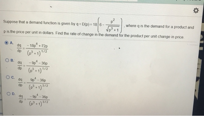 Solved Suppose that a demand function is given by q =D(P) = | Chegg.com
