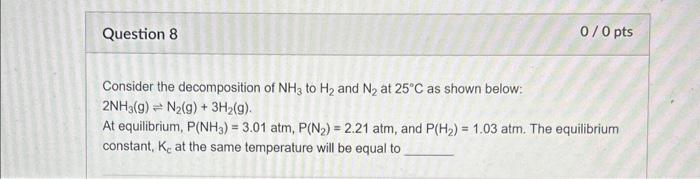 Solved Consider the decomposition of NH3 to H2 and N2 at | Chegg.com