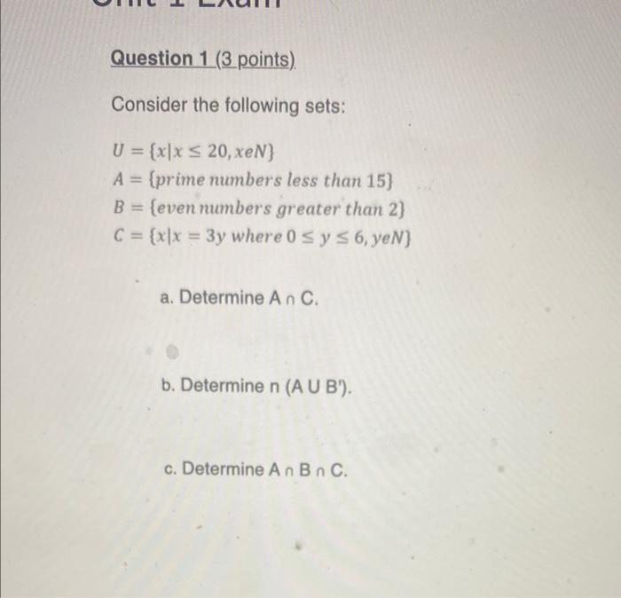 Solved Consider the following sets: U={x∣x≤20,xeN}A={ prime | Chegg.com