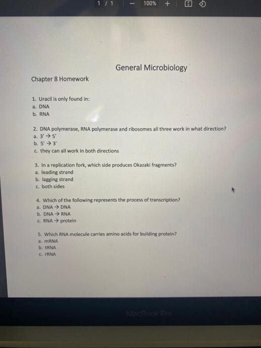 Solved 1 / 1 100% + General Microbiology Chapter 8 Homework | Chegg.com