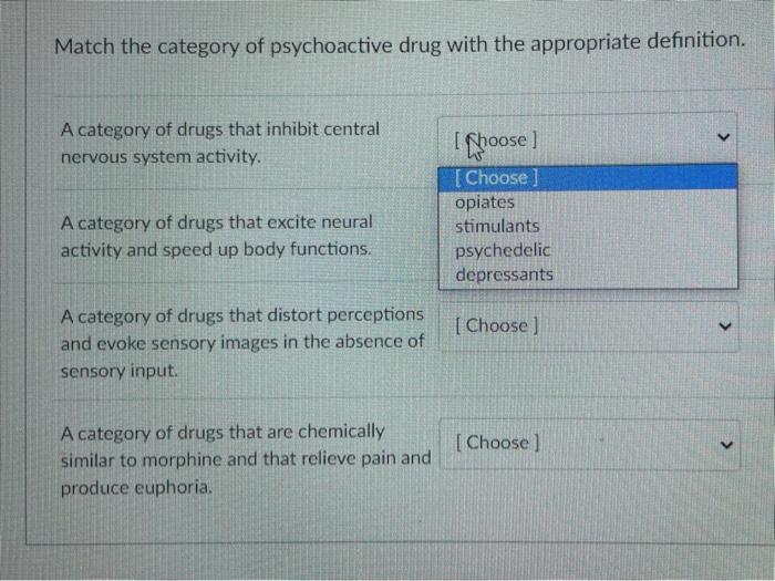 Solved Match the category of psychoactive drug with the | Chegg.com