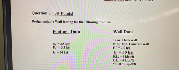 Solved Question 3 [ 30 Points Design suitable Wall footing | Chegg.com